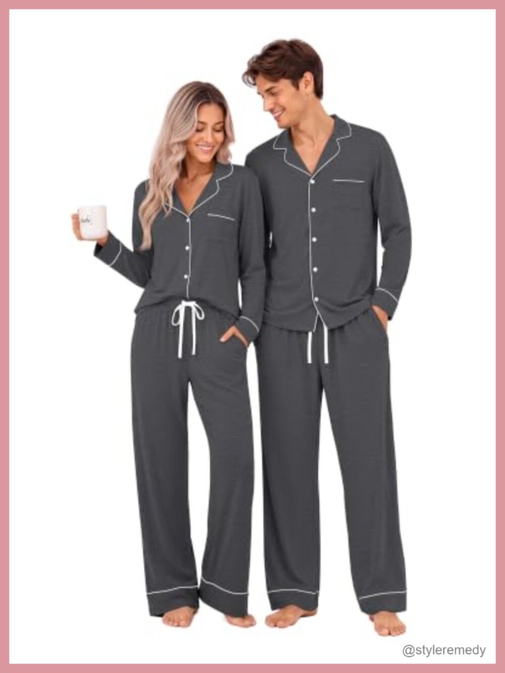 Men's Couple Matching Pajama Set Long Sleeve Button Up Sleepwear